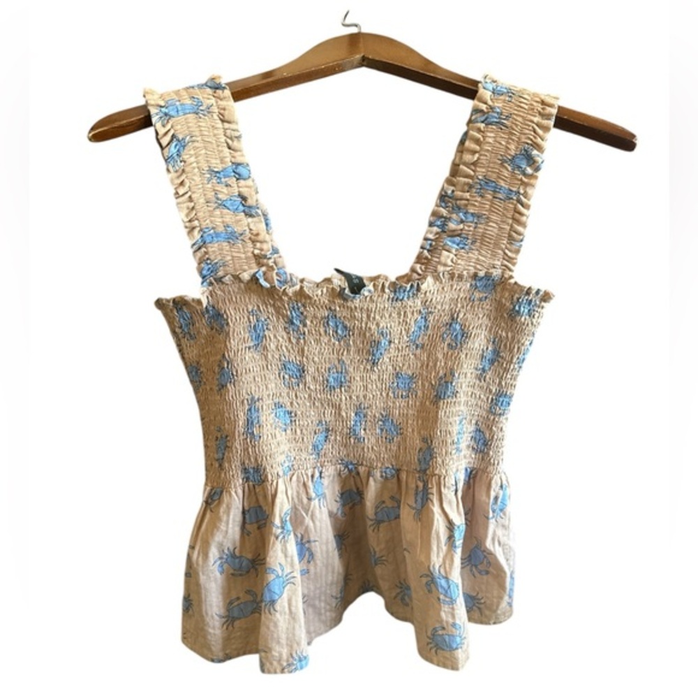 Y.A.S. Women’s XS Blue Crab Coastal Cowgirl Summer Beach Sleeveless Top Resort